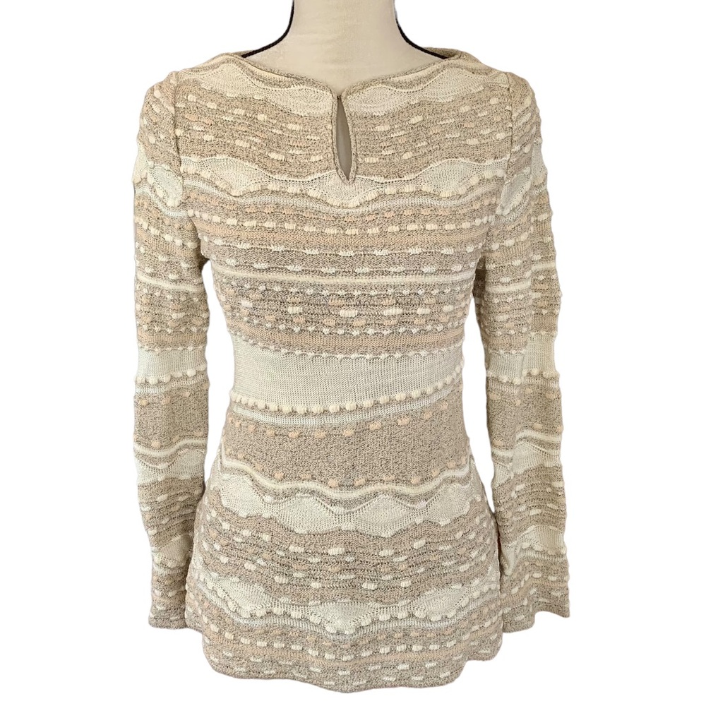 St. John Collection Textured Knit Keyhole Long Sleeve Sweater Top Size P